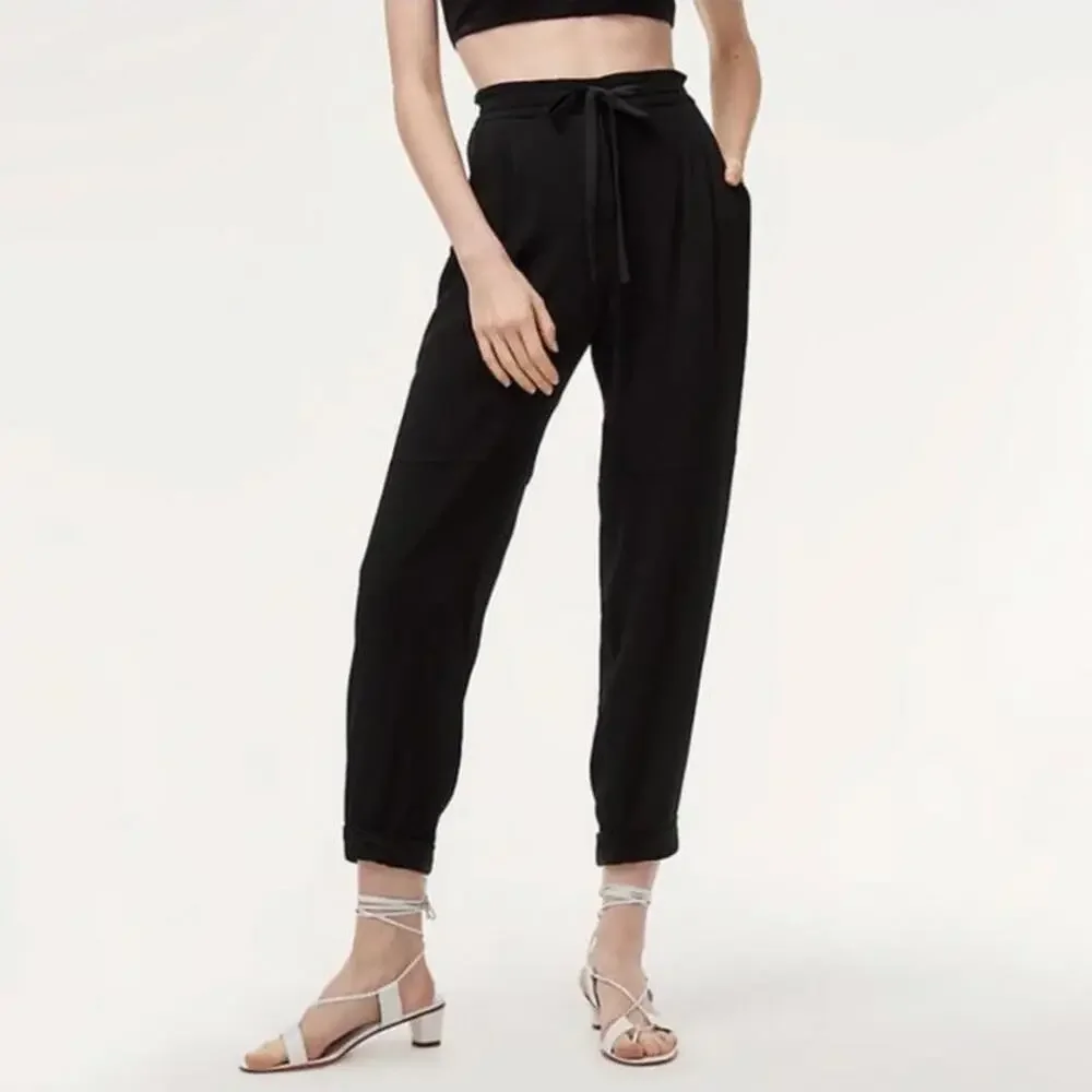 Aritzia Wilfred Silk Blend Marais Paper Bag Pull on Pants Black Women’s sz Small - Picture 15 of 15